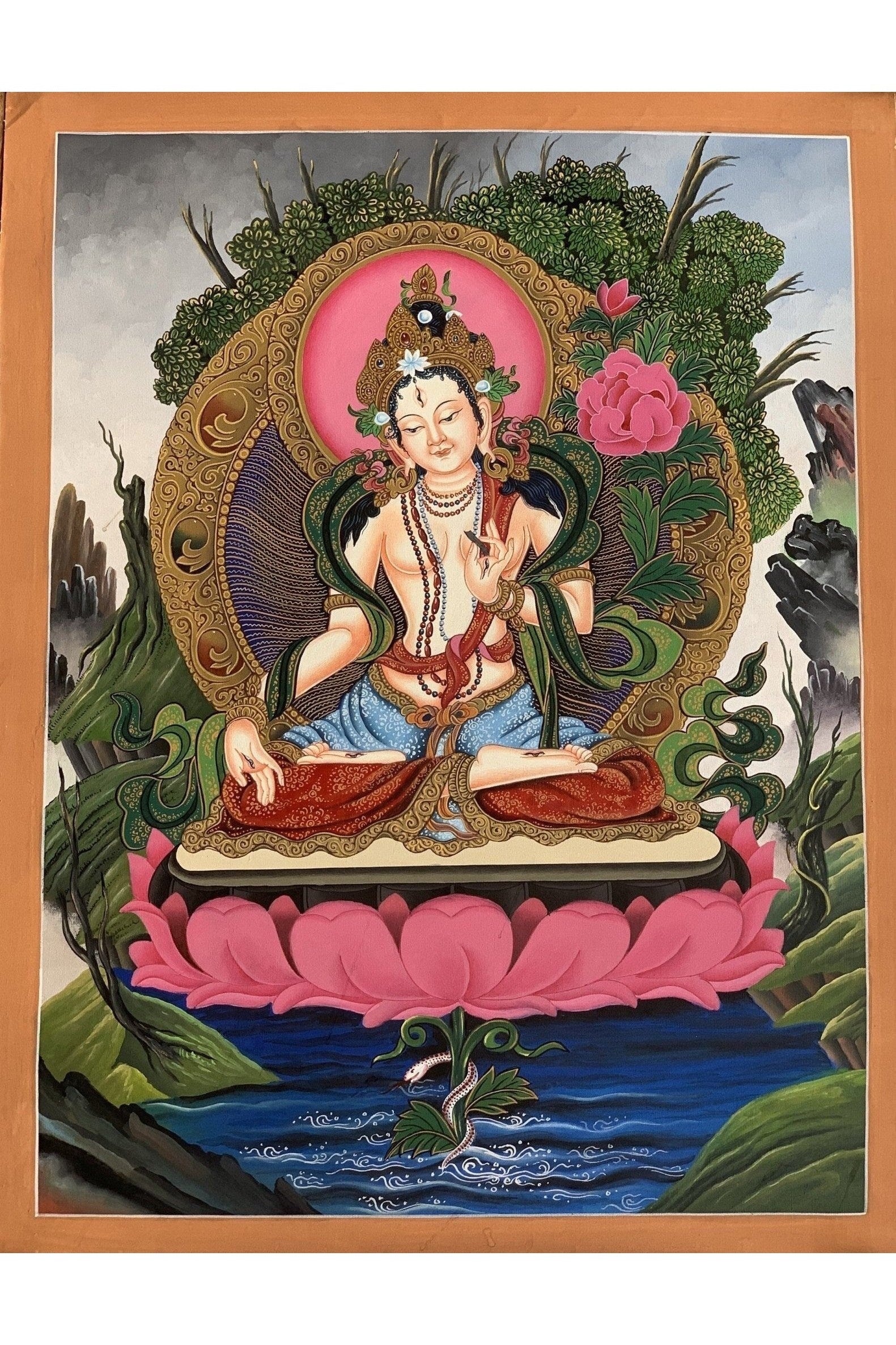 White Tara Mother Tara Compassion Goddess Masterpiece Master Quality Newari Paubha/Pauva Thangka Painting Original Art 15 x 20 Inch - Tibetan Thangka Art