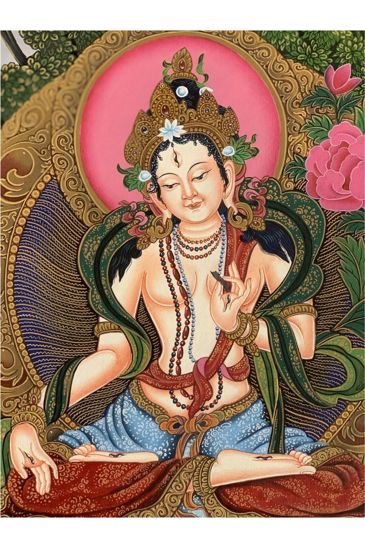 White Tara Mother Tara Compassion Goddess Masterpiece Master Quality Newari Paubha/Pauva Thangka Painting Original Art 15 x 20 Inch - Tibetan Thangka Art