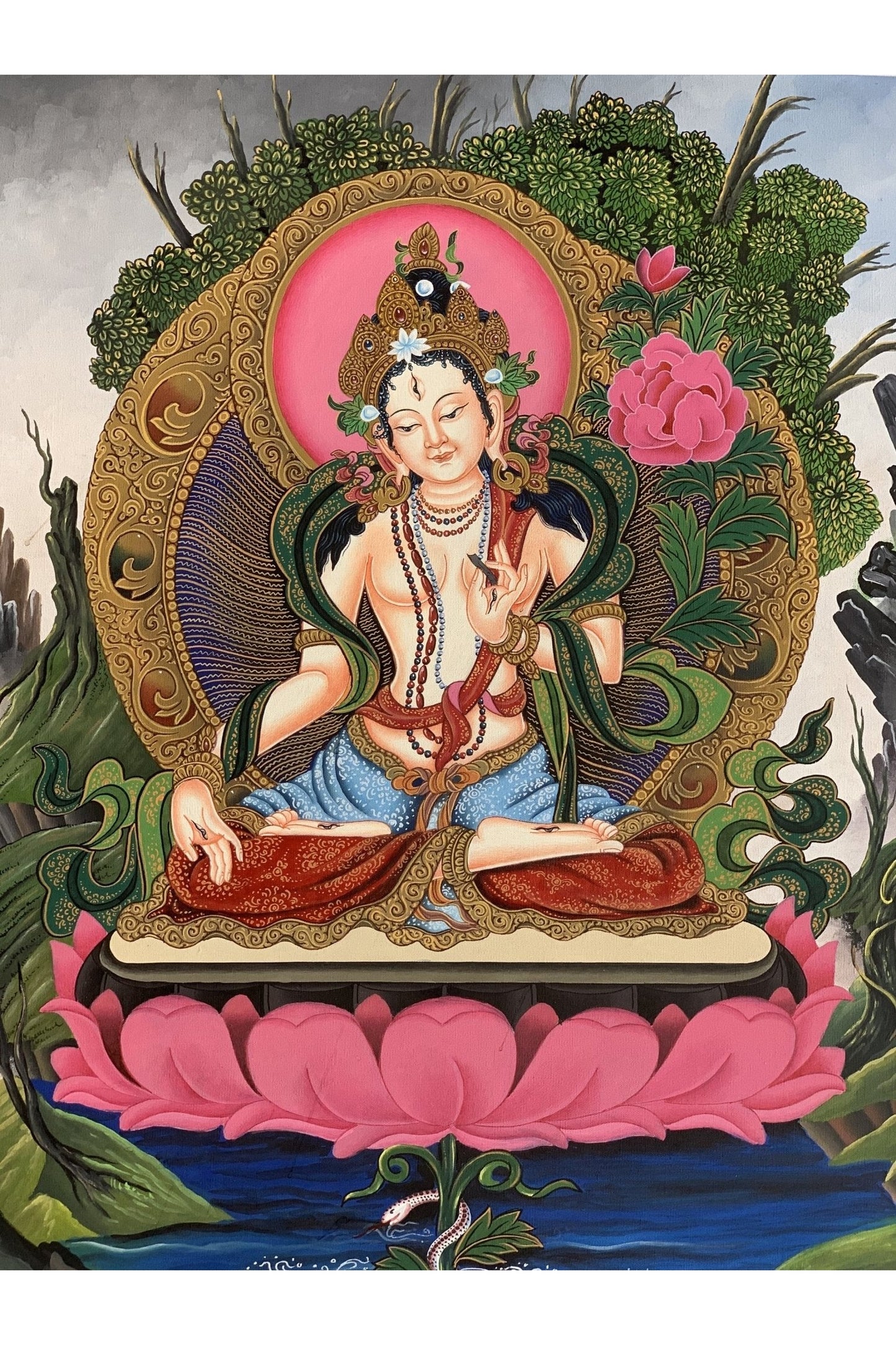 White Tara Mother Tara Compassion Goddess Masterpiece Master Quality Newari Paubha/Pauva Thangka Painting Original Art 15 x 20 Inch - Tibetan Thangka Art