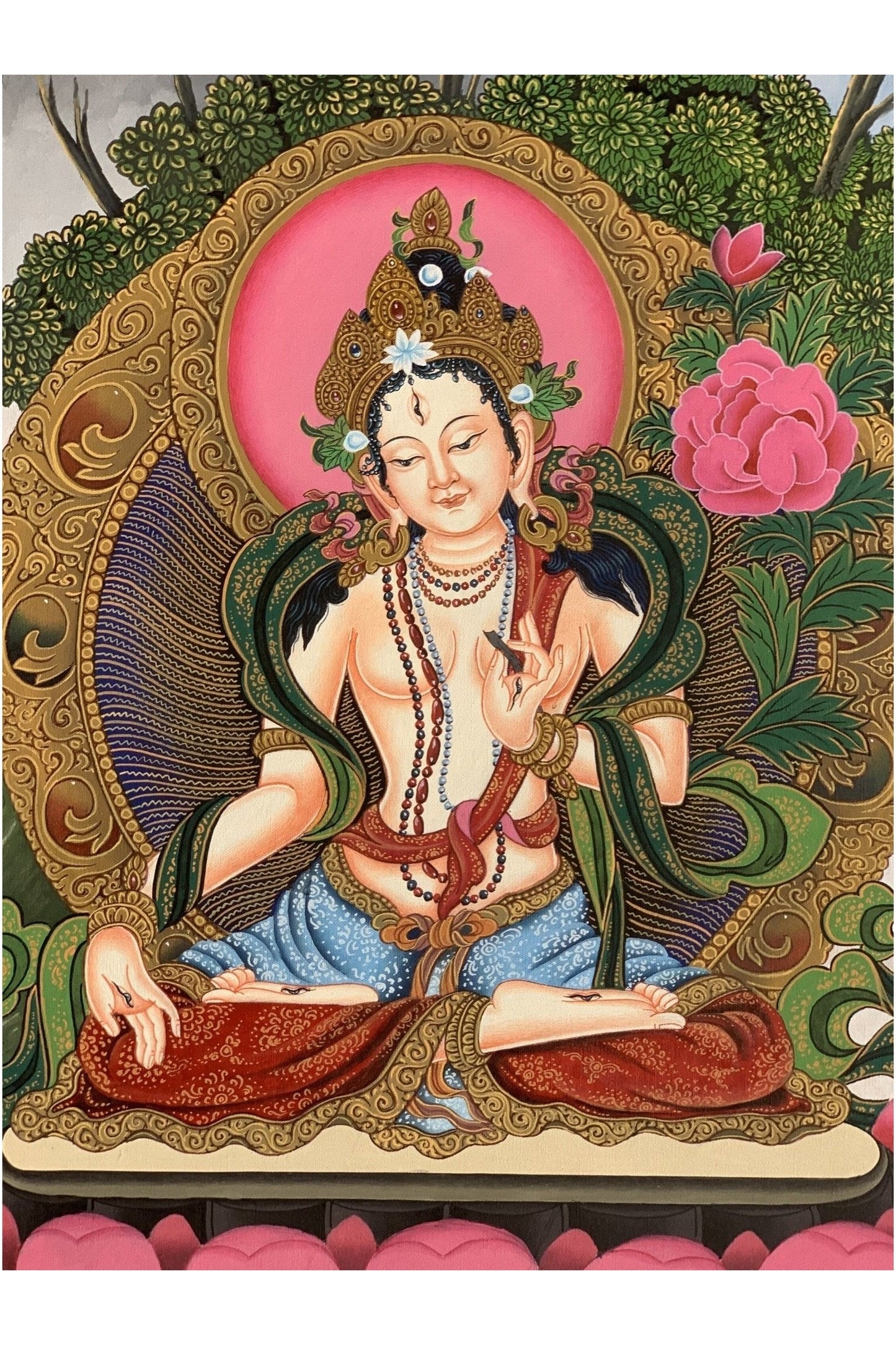 White Tara Mother Tara Compassion Goddess Masterpiece Master Quality Newari Paubha/Pauva Thangka Painting Original Art 15 x 20 Inch - Tibetan Thangka Art