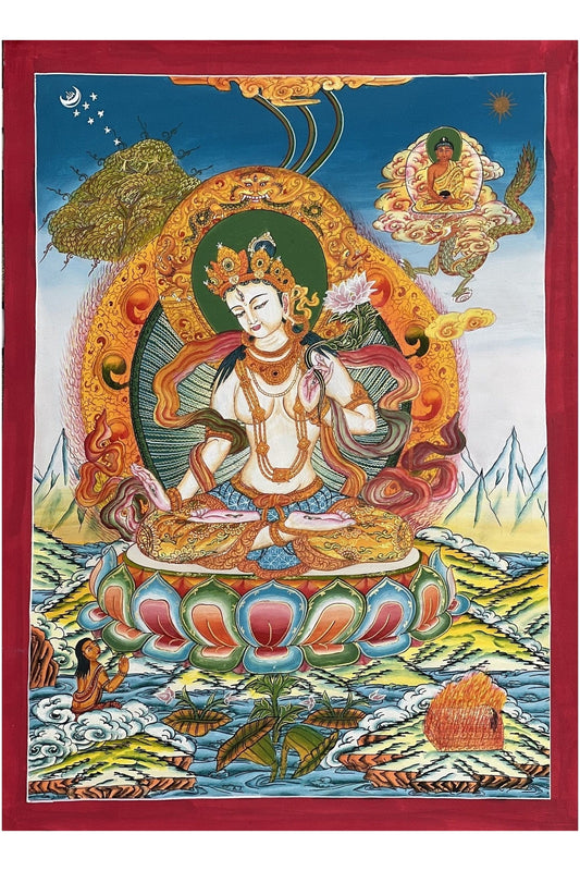 White Tara/ Mother Tara Compassion Goddess Masterpiece Newari Paubha/Pauva Thangka Painting Original Art - Tibetan Thangka Art