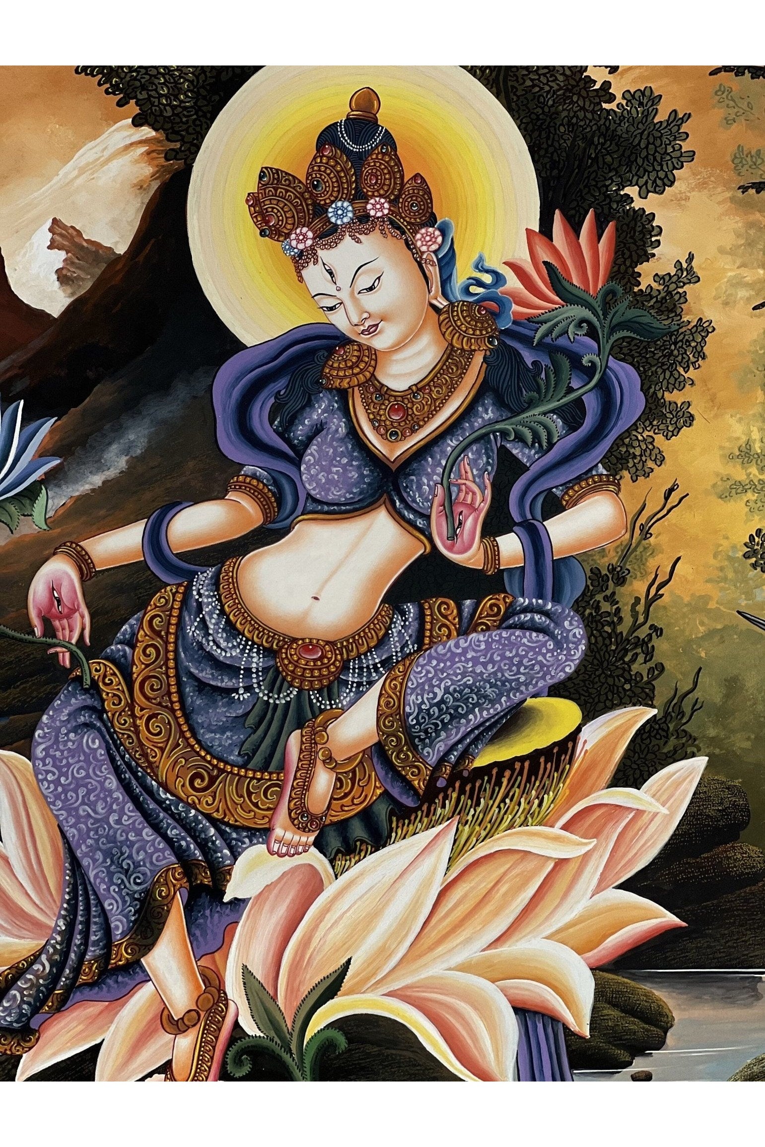 White Tara /Mother Tara / Goddess of Compassion Original High - Quality Masterpiece Newari Paubha/Pauva Thangka Painting - Tibetan Thangka Art