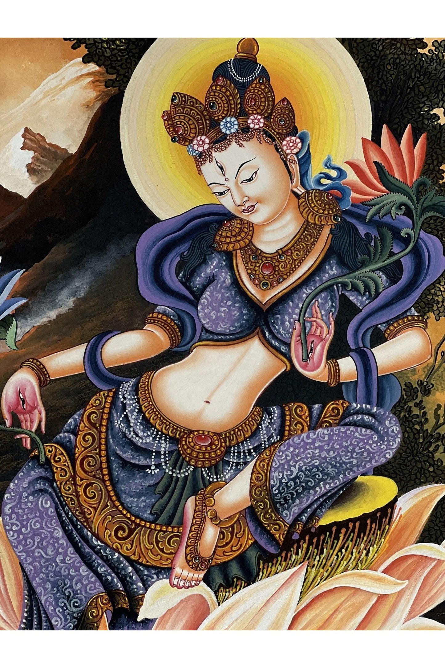 White Tara /Mother Tara / Goddess of Compassion Original High - Quality Masterpiece Newari Paubha/Pauva Thangka Painting - Tibetan Thangka Art