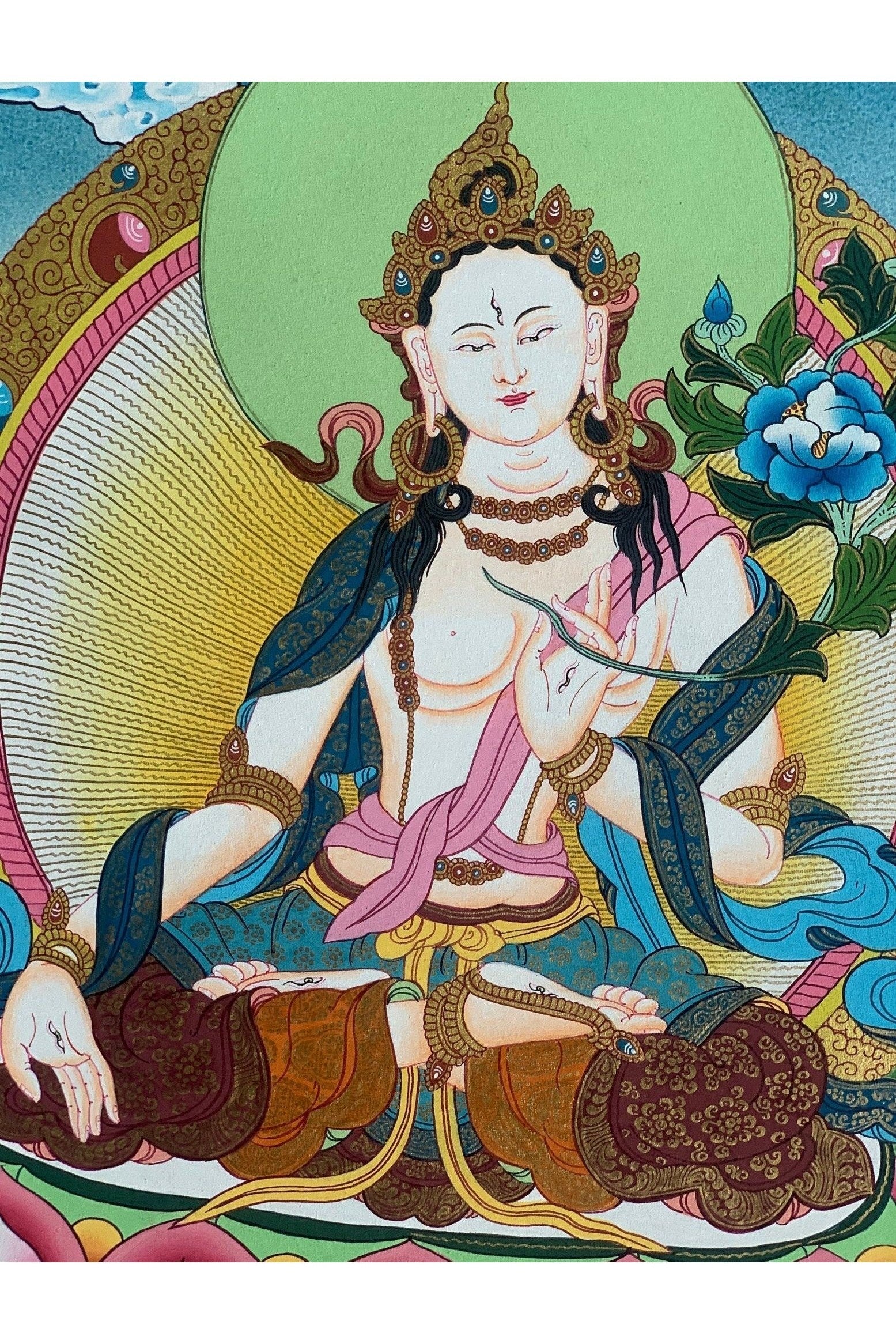 White Tara, Sitatara, Mother Goddess, Master Quality, Thangka Painting, Original Hand - painting, Meditation Art 16 x 22 Inch - Tibetan Thangka Art