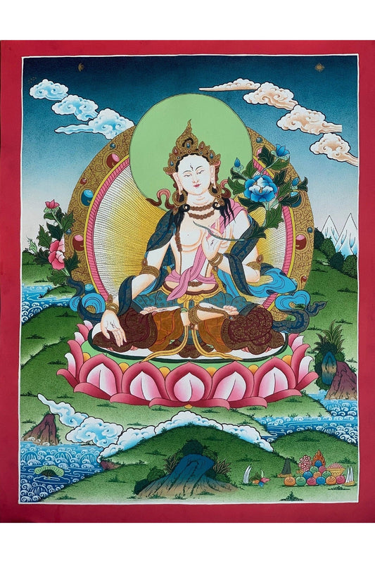 White Tara, Sitatara, Mother Goddess, Master Quality, Thangka Painting, Original Hand - painting, Meditation Art 16 x 22 Inch - Tibetan Thangka Art