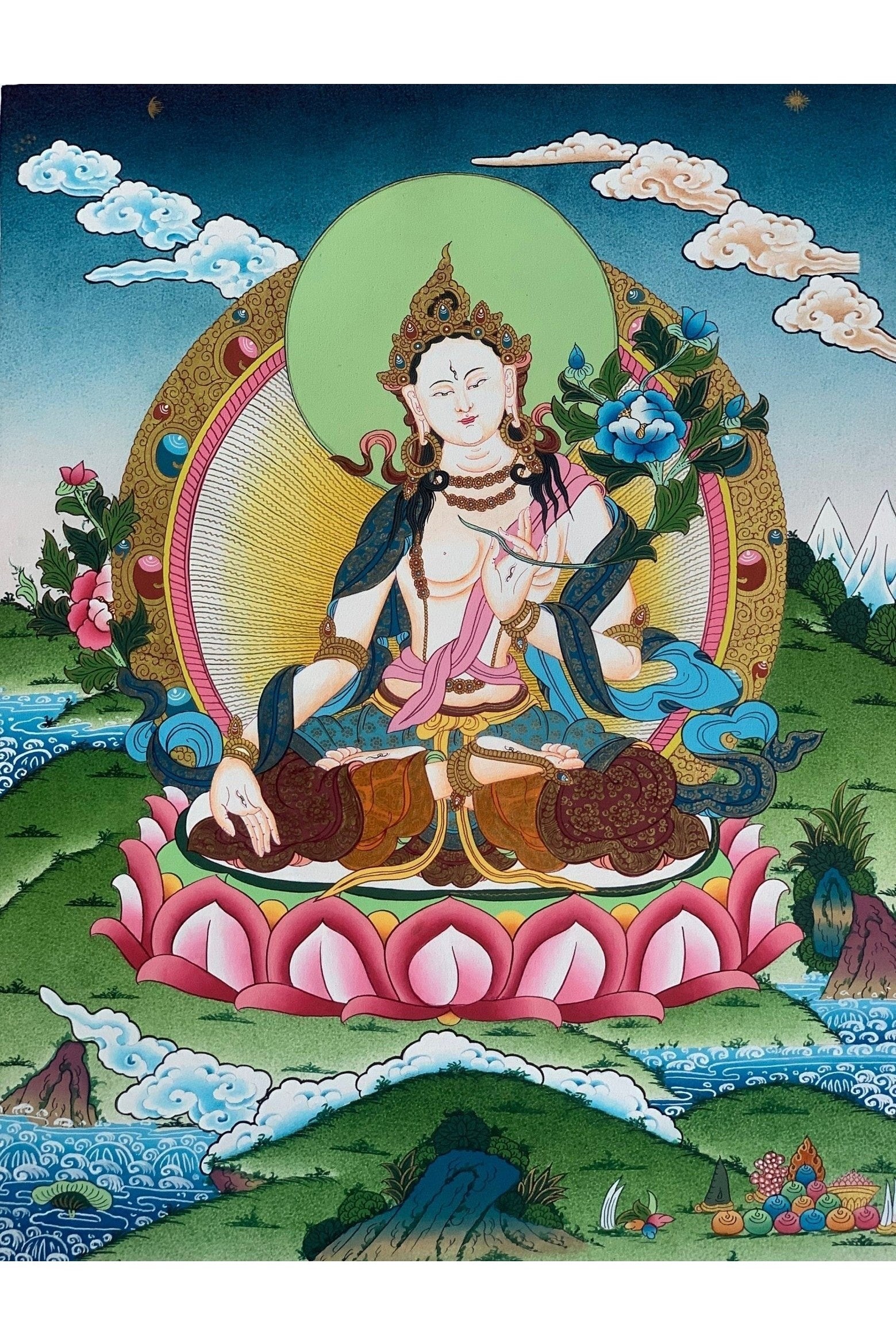 White Tara, Sitatara, Mother Goddess, Master Quality, Thangka Painting, Original Hand - painting, Meditation Art 16 x 22 Inch - Tibetan Thangka Art