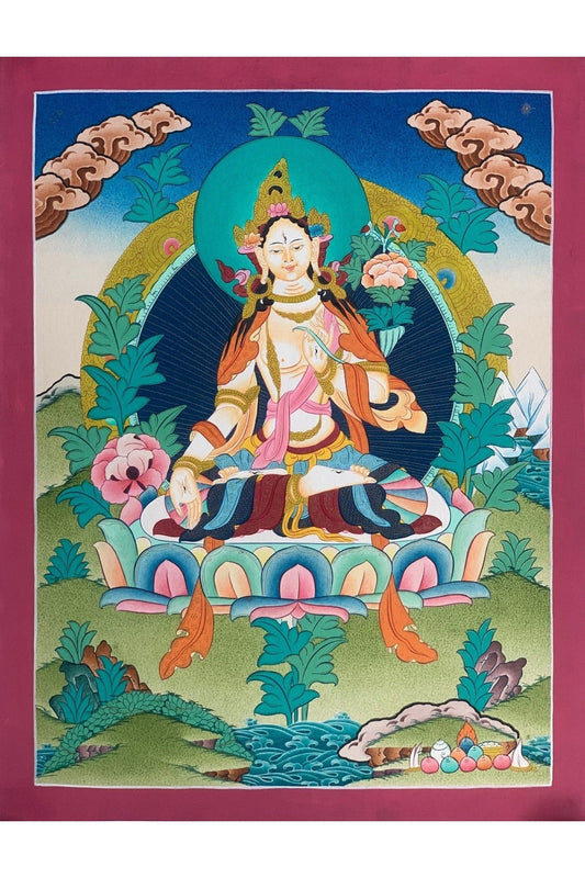 White Tara/ Sitatara/Mother Goddess High - Quality Masterpiece Tibetan Thangka Painting/ Original Art - Tibetan Thangka Art