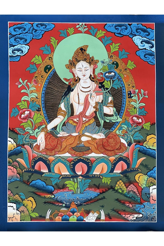 White Tara/Mother Tara/ Mother Goddess Masterpiece Large Tibetan Thangka Original Hand - Painting Buddhist Meditation Art - Tibetan Thangka Art