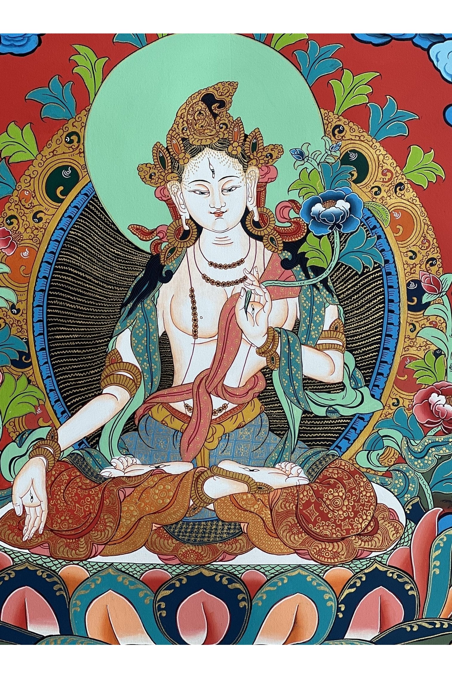 White Tara/Mother Tara/ Mother Goddess Masterpiece Tibetan Thangka Original Hand - Painting Buddhist Meditation Art - Tibetan Thangka Art