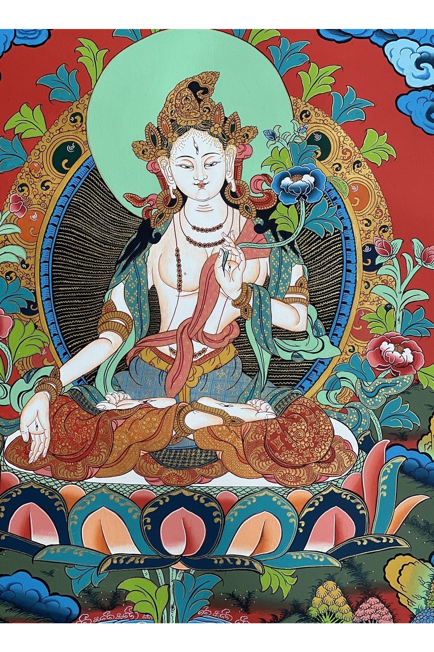 White Tara/Mother Tara/ Mother Goddess Masterpiece Tibetan Thangka Original Hand - Painting Buddhist Meditation Art - Tibetan Thangka Art