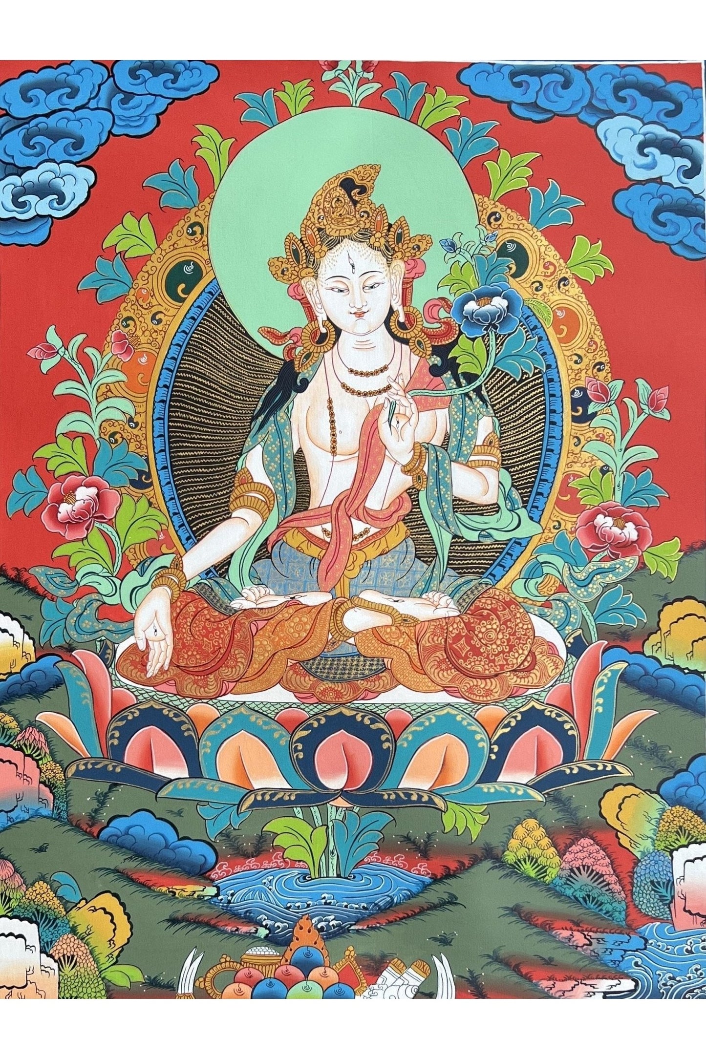 White Tara/Mother Tara/ Mother Goddess Masterpiece Tibetan Thangka Original Hand - Painting Buddhist Meditation Art - Tibetan Thangka Art