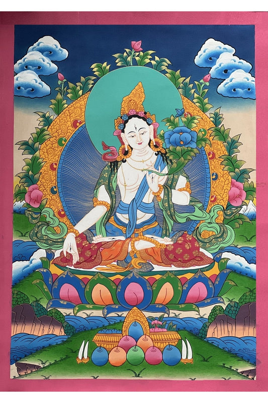 White Tara/Sitatara Mother Goddess Master Quality Large Tibetan Thangka Original Hand - Painting Compassion Meditation Art - Tibetan Thangka Art