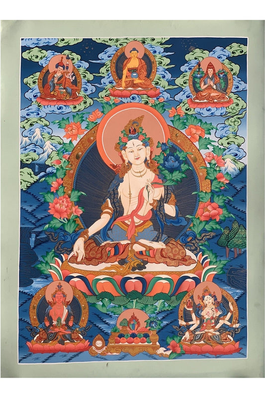 White Tara/Sitatara Mother Goddess Masterpiece Tibetan Thangka Painting Original Hand - Painting Compassion Meditation Buddhist Art - Tibetan Thangka Art