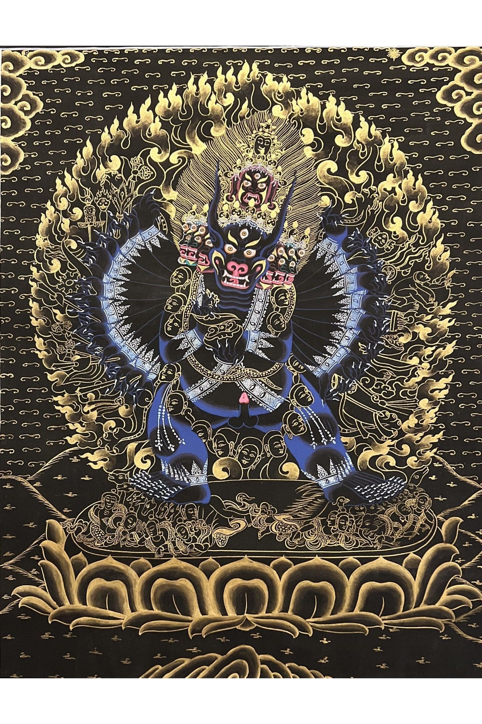 Yamantaka with Shakti - Vajrabhairava/ God of Protection Master Quality Large Tibetan Thangka Painting Original Hand Painted Buddhist Art - Tibetan Thangka Art