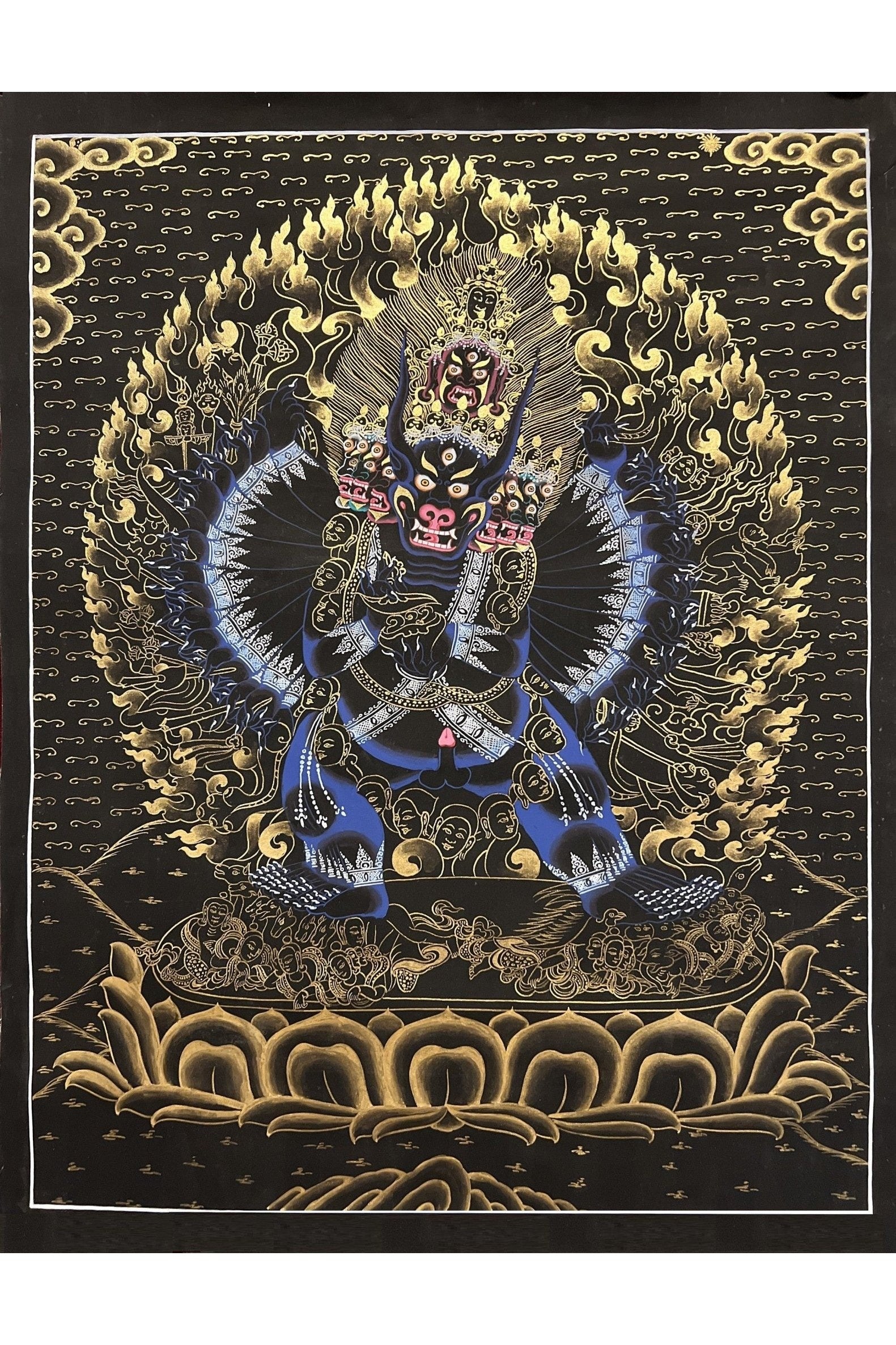 Yamantaka with Shakti - Vajrabhairava/ God of Protection Master Quality Large Tibetan Thangka Painting Original Hand Painted Buddhist Art - Tibetan Thangka Art