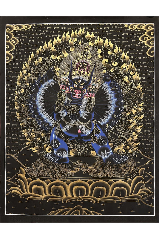 Yamantaka with Shakti - Vajrabhairava/ God of Protection Master Quality Large Tibetan Thangka Painting Original Hand Painted Buddhist Art - Tibetan Thangka Art